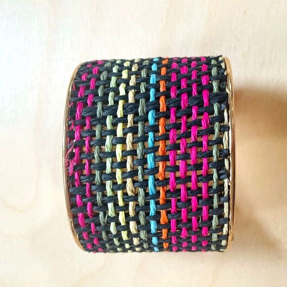Jewelry - Multicolored Pink Orange Green Yellow Woven Bracelet Cuff Copper Color Inside